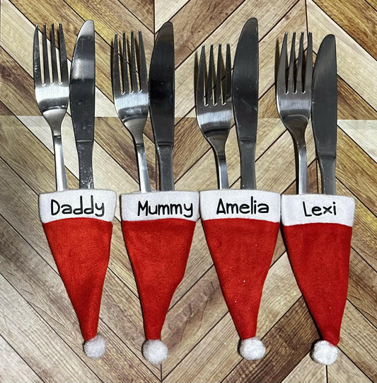 Personalised Santa Hat Cutlery Holder